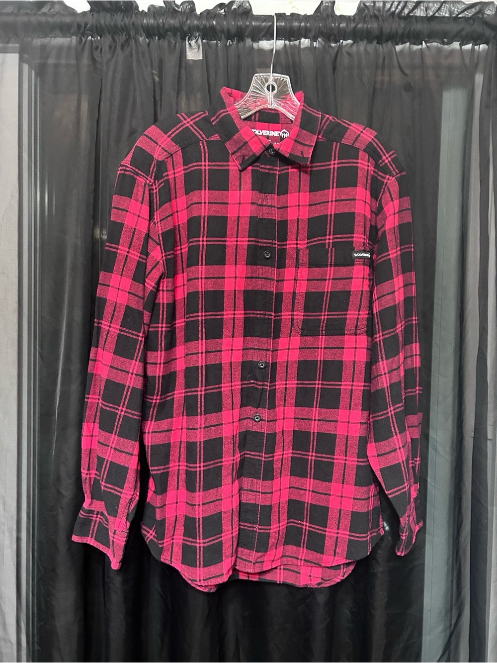 Wolverine Black and Pink Plaid Button-Up Shirt